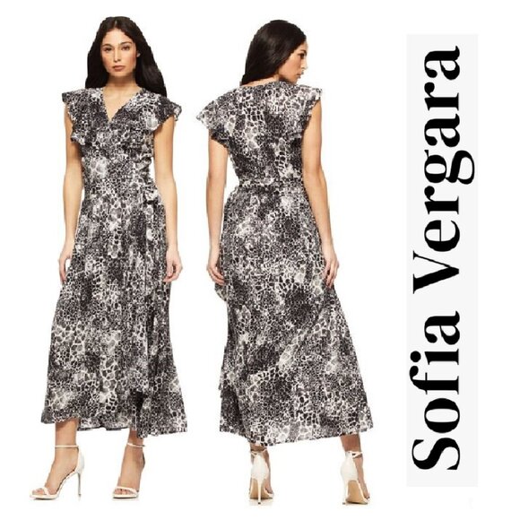 New Sofia Vergara Women's Short Sleeve Wrap Front Maxi Dress Size Medium M - Picture 1 of 15